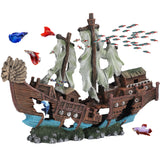 UNEAK - XXL Shipwreck Aquarium Large Decorations Ornament w/Sail (2 Pieces) 20 Gallons high and Larger Fish Tank, Sunken Ship Decoration Ornaments, Pirate Boat, Resin, Freshwater Saltwater Decor