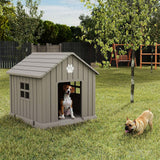 EasyUp Dog House Outdoor Indoor,Dog House Weatherproof Resin Shelter with Air Vents and Elevated Floor for Small Medium Large Dogs,Easy Clean and Assemble(31.18 * 33.7 * 32.52in,Coffee)