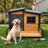 RUNSHED Insulated Outdoor Dog House for Small and Medium-Sized Dogs, Weatherproof Wooden Shelter with Elevated Floor & Ventilation, Easy Assembly (39.3” L x 37.5” W x 30” H)