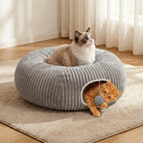 MOYMO Cat Tunnel Bed for Indoor Cats, Peekaboo Cat Cave Bed,Soft Cat Donut Tunnel for Kitten Large Cats, Grey