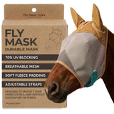 Horse Fly Mask Standard With Ears Cover – UV Block 70% Breathable Soft Fleece Padding Fly Masks for Horses Flymask Durable Fly Control Mask Comfortable Adjustable Straps All-Day for Equines Horse Size