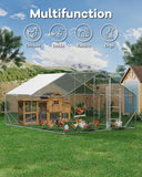 GarveeLife Large Metal Chicken Coop, Chicken Run for 20/30 Chickens, Outdoor Walk in Poultry Cage with Anti-UV Cover and Waterproof, 19.68 x 9.84 x 6.56 ft