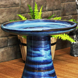 Sunnydaze 21" H Ceramic Bird Bath for Outside - Hand-Painted Outdoor Bird Bath Bowl, UV/Frost-Resistant Finish - Galaxy Blue