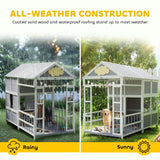 PawHut Dog House Outdoor Indoor, 79" x 41" x 63" Wooden Dog Shelter with Porch, Storage Cabinet, Weatherproof Roof, Elevated Floor, Air Vents & Observation Windows, Large Pet Shelter for Large Breeds