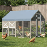71" H Large Chicken Coop Outdoor Hen House for 8-12 Chickens Walk-in Chicken Run with Weatherproof Roof, Wooden Backyard Poultry Cage with 8 External Nesting Boxes, Ramp for Yard Farm