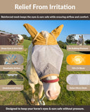 Horse Fly Mask Standard With Ears Cover – UV Block 70% Breathable Soft Fleece Padding Fly Masks for Horses Flymask Durable Fly Control Mask Comfortable Adjustable Straps All-Day for Equines Horse Size