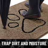 Smiry Dog Door Mat for Muddy Paws, Absorbent Dirt Trapper Non Slip Quick Dry Washable Chenille Mat for Mud Dogs, Entry Rug for Indoor and Outdoor (47x24 Inches, Camel and Black)