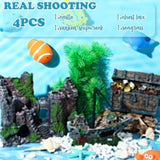 Wenqik Aquarium Decorations Large, Resin Sunken Shipwreck, Undersea Treasure Chest, Ancient Castle Ruins Tunnel House, Simulated Artificial Water Plants, Fish Shrimp Cave Hide for Fish Tank, Safe