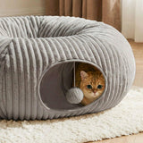 MOYMO Cat Tunnel Bed for Indoor Cats, Peekaboo Cat Cave Bed,Soft Cat Donut Tunnel for Kitten Large Cats, Grey