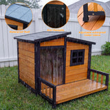 RUNSHED Large Indoor Outdoor Dog House,Wood Insulated Dog House,Weatherproof Outside Shelter with Elevated Floor,Easy to Assemble(39.3" L x 37.5" W x 30" H) Suitable for Small and Medium-Sized Dogs