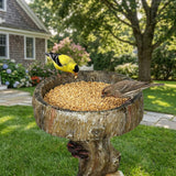 Hamiedun Bird Baths for Outdoor - 24.8" Tall Pedestal Resin fiber, Woodland Tree Trunk Decoration Yard Statue，Pedestal Birdbaths for Outdoors, Garden, Patio, Lawn, Backyard (24.8''H)