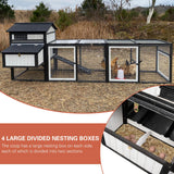 PetsCosset Extra Large Chicken Coop 116" L Wooden Poultry Cage with Run Hen House Outdoor Indoor Chicken Houses for 4-6 Chickens 4 Nesting Boxes, 4 Perches, Tray, Combinable, Gift for Chicken Lovers