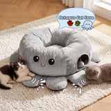 VIEFIN Cat Tunnel Bed for Indoor Cats, Peekaboo Cat Cave Bed with 20 Pcs Cat Toys, Soft Cat Donut Tunnel for Kitten Large Cats, Grey Octopus