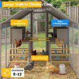 71" H Large Chicken Coop Outdoor Hen House for 8-12 Chickens Walk-in Chicken Run with Weatherproof Roof, Wooden Backyard Poultry Cage with 8 External Nesting Boxes, Ramp for Yard Farm