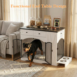 IHUESHO 43.3" Furniture Style Dog Crate with 3 Storage Drawers, Heavy Duty Wood Pet Kennel with Removable Feeder, Modern End Table Dog House with Dual Doors for Large Dogs (41-70 lbs) (Black)