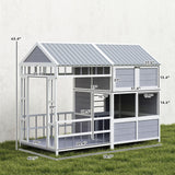 PawHut Dog House Outdoor Indoor, 79" x 41" x 63" Wooden Dog Shelter with Porch, Storage Cabinet, Weatherproof Roof, Elevated Floor, Air Vents & Observation Windows, Large Pet Shelter for Large Breeds