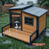 RUNSHED Insulated Outdoor Dog House for Small and Medium-Sized Dogs, Weatherproof Wooden Shelter with Elevated Floor & Ventilation, Easy Assembly (39.3” L x 37.5” W x 30” H)