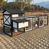 PetsCosset 116" L Large Chicken Coop and Run, Hen House with 4 Nesting Box Boxes, Rabbit Hutch Poultry Bunny Cage for 4-6 Chickens with 4 Perches, Removable Tray and Ramp and UV-Resistant Roof Panel