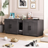 GAOMON Litter Box Enclosure with Double Room,Cat Hidden Litter Box Enclosure Furniture for 2 Cats with Double Room, 55”L x 17.7”W x 22.5”H Cat House,Wooden Enclosed Cat Litter Box Furniture,Walnut