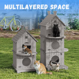 DRATO Indoor & Outdoor Cat House - Durable Resin Construction, Waterproof and Ventilated Design for Multi-Cat Households,Overall(Gray)
