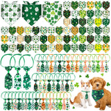 Reginary 108 Pcs St. Patrick's Day Dog Bandanas Bulk with Neck Ties Set Washable Adjustable St. Patrick's Day Dog Kerchief Scarf and Bow Tie Green Shamrock Triangle Costume Bibs for Medium Small Pet