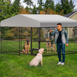 Large Outdoor Dog Kennel with Waterproof Cover, Large Dog House with Feeding Doors, Heavy Duty Dog Enclosures for Garden Backyard Courtyard（10×10×7FT）
