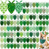 Cresue 100 Pcs St. Patrick's Day Dog Bandanas Bulk Shamrock Pet Scarves Lucky Adjustable Bibs for X-M-L Dogs Washable Holiday Puppy Kerchief for Groomers Shelters
