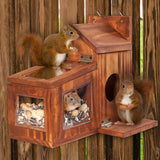 MIXUMON Wood Squirrel Feeder, Squirrel Feeders for Outside Winter, Wooden Chipmunk Feeder for Corn, Peanuts, Durable Box Easy to Fill with Removable Top Panel