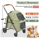 JOYCOW Foldable Pet Stroller Small Dogs Cats Up to 70 lb All-Terrain, Green