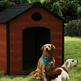 EHHLY Extra Large Dog House Outdoor, Waterproof Dog Houses with Elevated Floor, Durable Resin Plastic, Dog House for Large Dog Outside(57Lx47Wx50H, Rustic Brown)