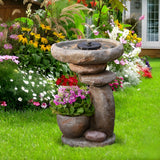 GardesT Solar Fountain for Bird Bath, Water Fountain Outdoor with Planter, Freestanding Rock Solar Waterfall with LED Lights for Garden, Patio, Yard