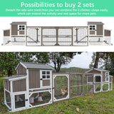 PetsCosset 95.3" L Portable Chicken Coop Tractor Hen House with Nesting Box,Chicken Coops Chicken House,2 Story Wooden Indoor Outdoor Poultry Cage for 3-5 Chicken with 6 Access,Pull-Out Tray,Grey