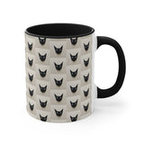 Black Cat Pattern Accent Mug — Cute Repeating Cat Face Coffee Cup