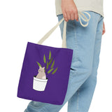 Cute Cat in Plant Tote Bag - Purple Floral Eco-Friendly Bag for Cat Lovers