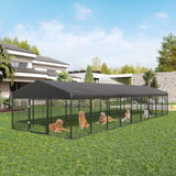 Petony 354" x 118" Large Outdoor Dog Enclosure,Heavy Duty Dog Cage with Roof,Galvanized Steel Dog Kennel Fence with Double Safety Locks