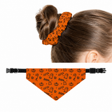 Halloween Pet & Human Matching Set  Spooky Style Matching Set: Pet Clip-On Bandana Collar & Adult Scrunchie