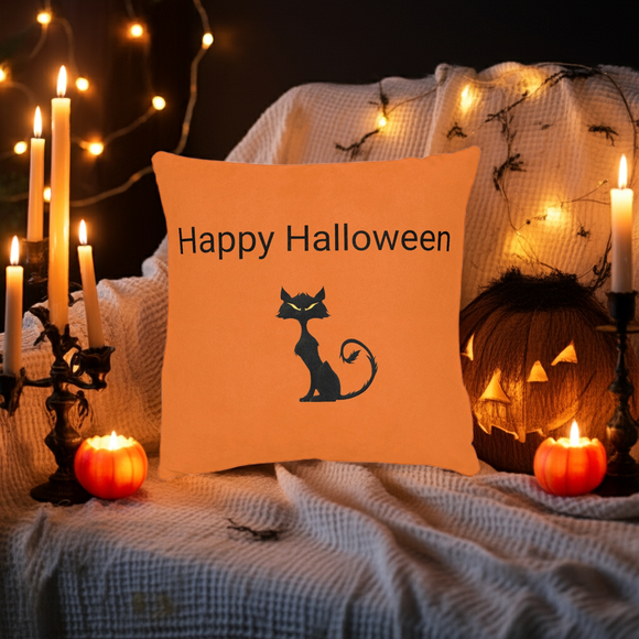 Halloween Black Cat Pillow & Mug Set