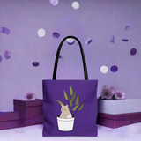 Cute Cat in Plant Tote Bag - Purple Floral Eco-Friendly Bag for Cat Lovers