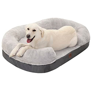 Pettycare 38 inches Memory Foam Dog Beds for Large Dogs, Orthopedic Dog Bed Washable with Removable Cover and Waterproof Liner, Couch Pet Bed Sofa with Sides and Nonskid Bottom, Fits up to 75lbs, Grey