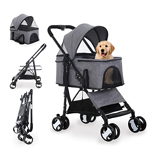dog stroller with removable carrier BingoPaw 3 in 1 Pet Stroller For Small Medium Dog Cat Travel Carriage Folding Pushchair