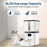 Yakry Automatic Cat Feeders - 8L/33 Cups Dog Food Dispenser with Lock Lid &Desiccant Bag - Programmable Timed Cat Feeder with 20s Voice Recorder - Portion Control 1-7 Meals Per Day