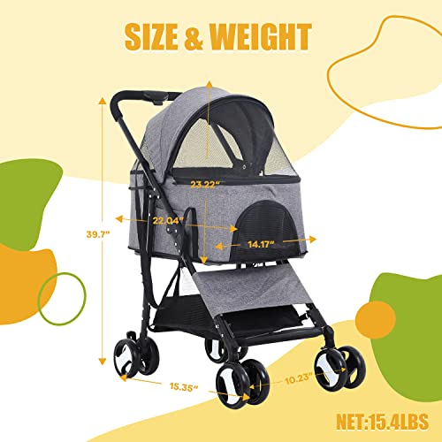 medium size dog stroller BingoPaw 3 in 1 Pet Stroller For Small Medium Dog Cat Travel Carriage Folding Pushchair