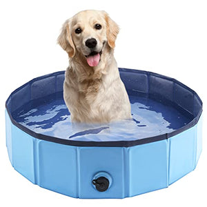 Eooqi Foldable Dog Bath Swimming Pool Plastic Kiddie Pool Portable Tub Collapsible Grooming Bathtub for Pets Kids Baby and Toddler, 32 x 8 Inches Blue
