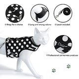 Yizhi Miaow Cat Harness and Leash for Walking Escape Proof, Adjustable Cat Walking Jackets, Padded Stylish Cat Vest Polka Dot Black, Large