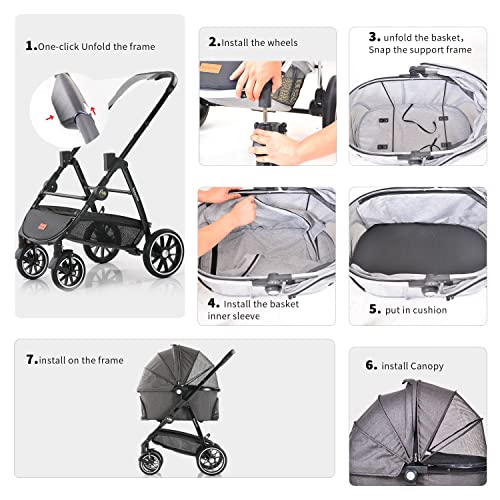 kenyone dog stroller Kenyone Pet Stroller 3 in 1 Dog Stroller for Medium Small Size Dogs, Large Cat Stroller with Detachable Carrier for Puppies, Doggies, Kitties, Bunnies