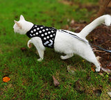Yizhi Miaow Cat Harness and Leash for Walking Escape Proof, Adjustable Cat Walking Jackets, Padded Stylish Cat Vest Polka Dot Black, Large