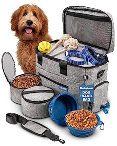 Rubyloo The Original Doggy Bag™ | Dog Travel Bag for Supplies with 2 BPA-Free Collapsible Dog Bowls, 2 Dog Food Travel Containers | A Pet Travel Kit for Road Trips, Camping, RV or Weekend Away