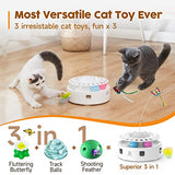 Potaroma Cat Toys 3-in-1 Automatic Interactive Kitten Toy, Fluttering Butterfly, Random Moving Ambush Feather, Track Balls, Dual Power Supplies, USB Powered, Indoor Exercise Cat Kicker (Bright White)