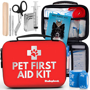 Dog First Aid Kit | Pet First Aid Supplies to Treat Your Dogs & Cats in an Emergency | Includes Pet First Aid Kit Book, Tick Remover, Slip Leash & Medical Essentials for Home, Camping, Car, RV, Travel