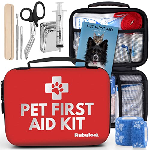 Dog First Aid Kit | Pet First Aid Supplies to Treat Your Dogs & Cats in an Emergency | Includes Pet First Aid Kit Book, Tick Remover, Slip Leash & Medical Essentials for Home, Camping, Car, RV, Travel